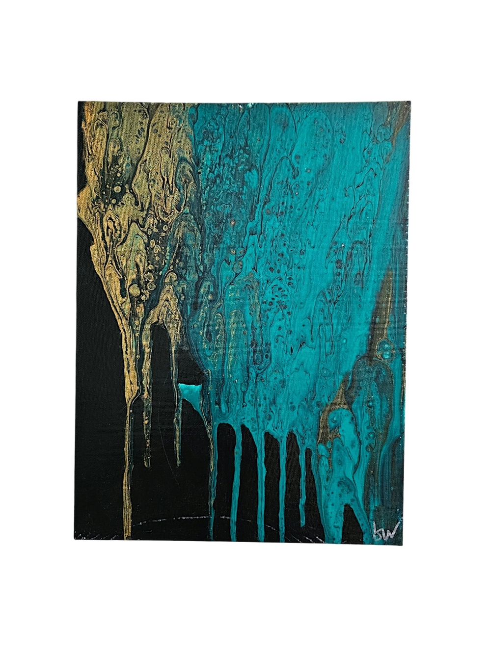 Abstract Drip Painting on Flat Canvas Panel - 9x12"